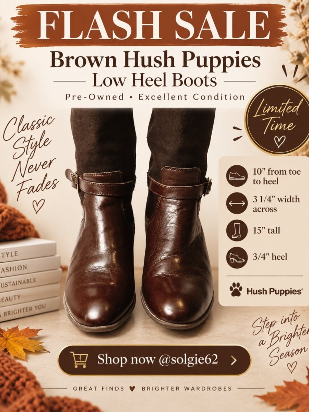 Brown Hush Puppies Women’s Low Heel Tall Boots – Pre-Owned Excellent Condition
